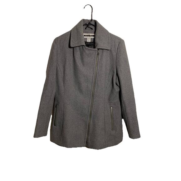 Women's Grey Wool Kristen Blake Jacket Sz Large Asymmetrical Zip Classic Pockets - Picture 3 of 6